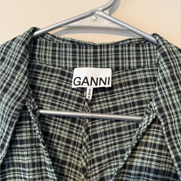 Ganni Check Ruched Seersucker Minidress green check - Picture 3 of 5